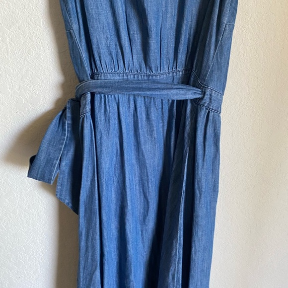 J.Crew Grand Lily Drapey Chambray Denim Blue Wrap Ruffle Hem Midi Dress 4 - Picture 15 of 16